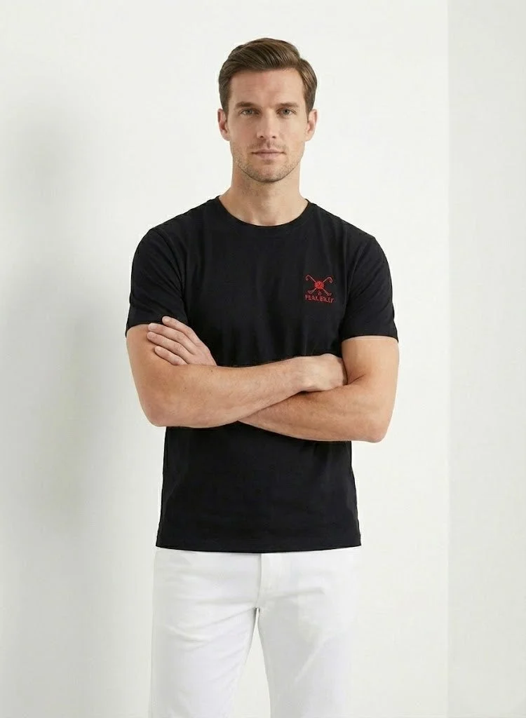 لعب البولو تيشيرت رجالي مطبوع - أسود